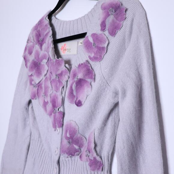 BEAUX BY BO Precious Poppy Spring Cardigan Lavender Sweater Casual Women's M - Picture 5 of 12